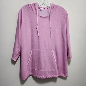RBX pink striped 3/4" sleeve hooded sweatshirt with kangaroo pocket womans sz 1X